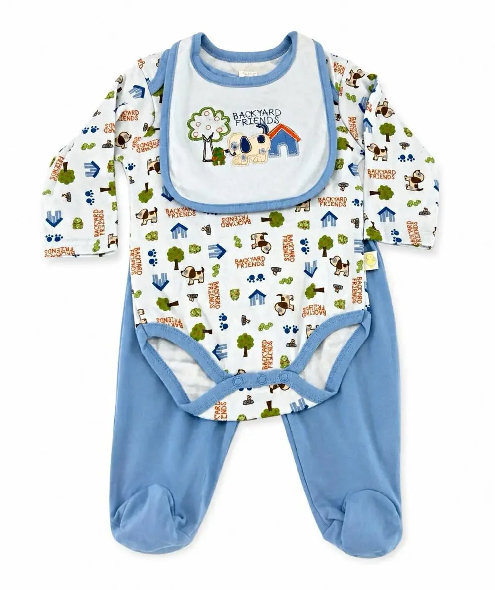 Duck Duck Goose 3pc Bodysuit Set 6-9M Dog Backyard Friends Footed MPN D03472